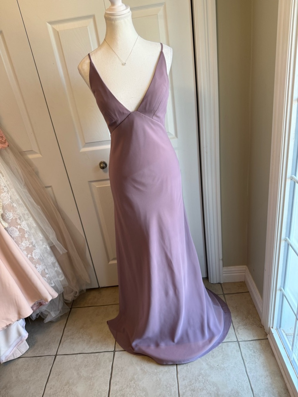 Jenny Yoo Dusty Mauve V-Neck Slip Maxi Dress